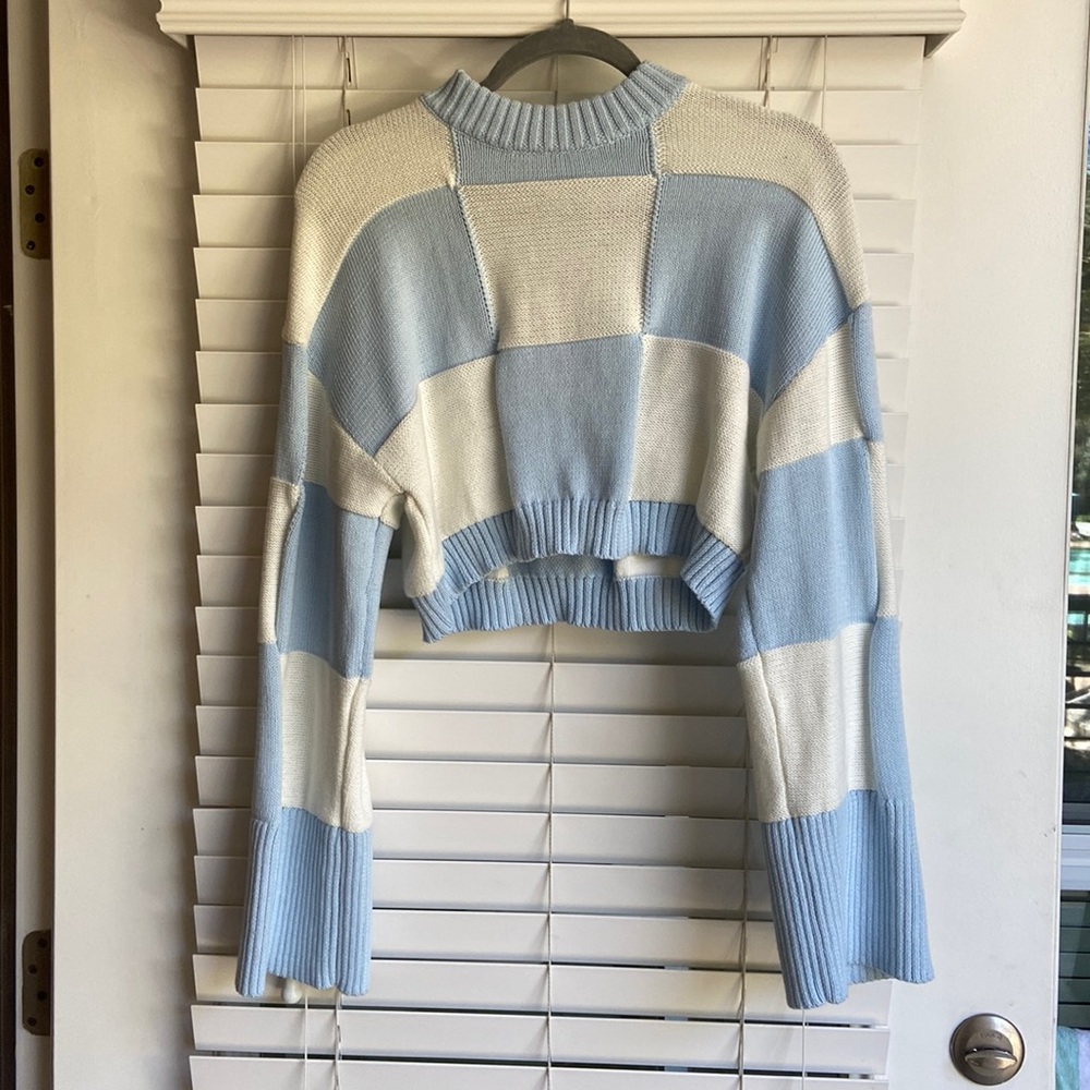 Asos blue and white check cropped sweater